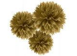 Fluffy Tissue Pom Poms 3pk - Gold