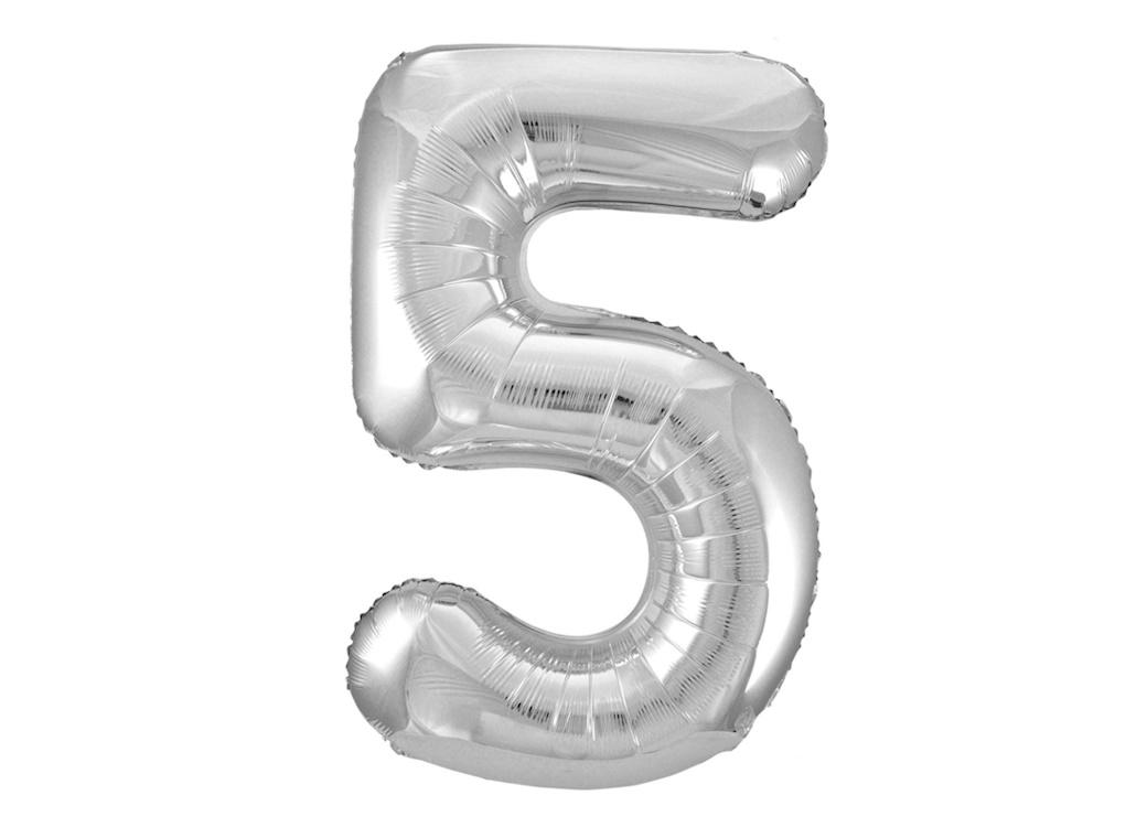 Giant Silver Number Foil Balloon - 5