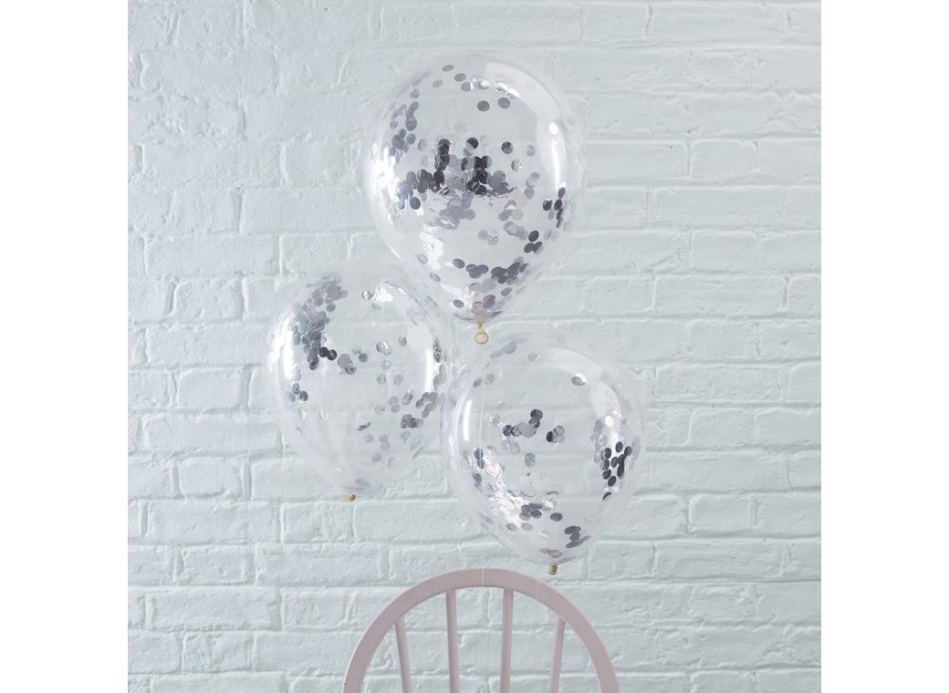 Ginger Ray Silver Confetti Balloons 5pk