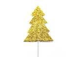 Gold Glitter Christmas Tree Cupcake Toppers 12pk