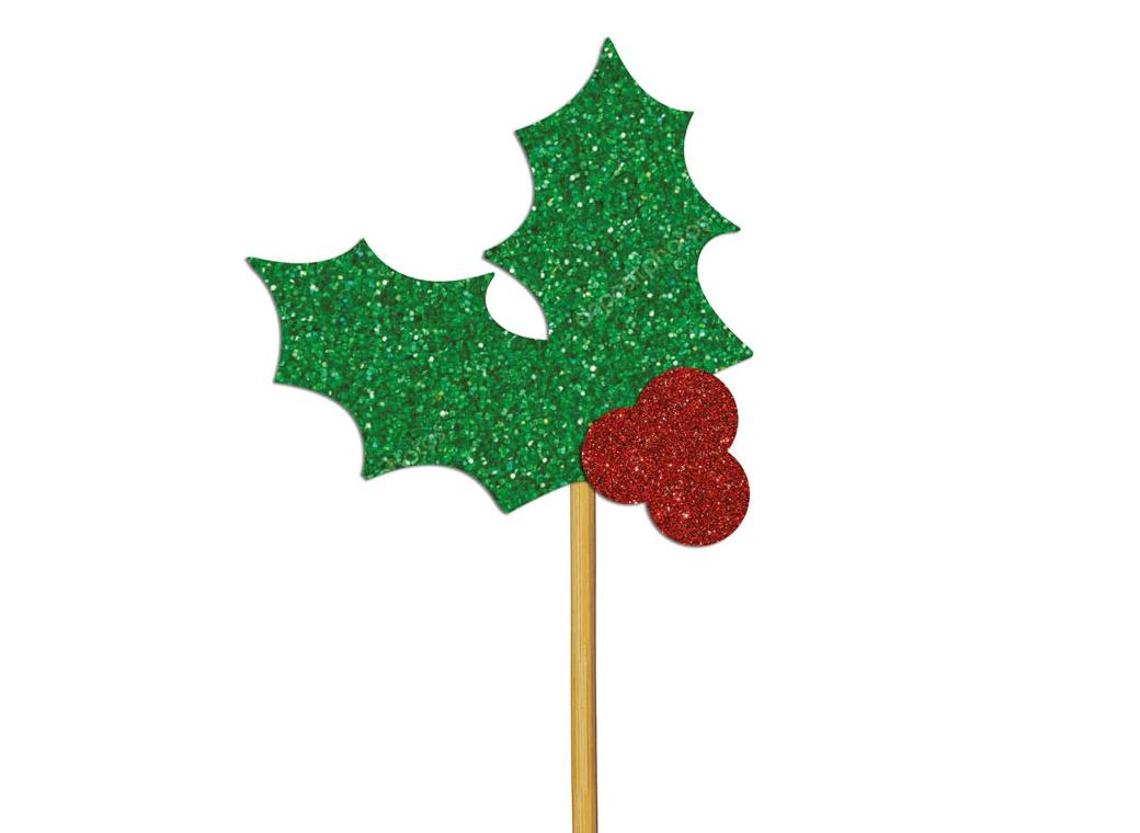 Glitter Holly Cupcake Toppers 12pk