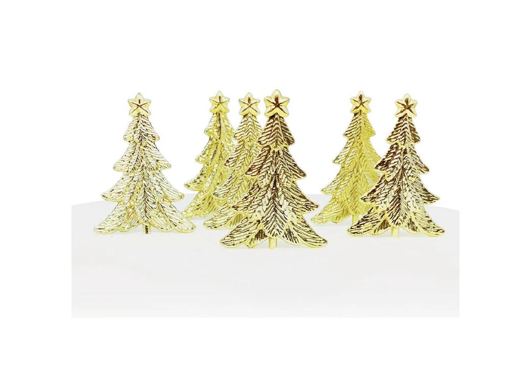 Gold Christmas Trees Cake Topper Picks 6pk