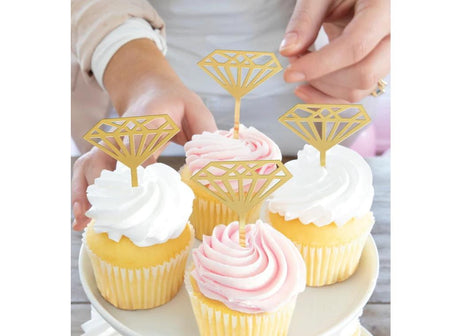 Gold Diamond Cupcake Toppers 5pk