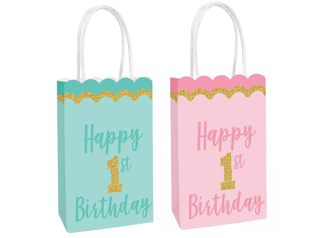 Gold Glitter 1st Birthday Treat Bags 8pk