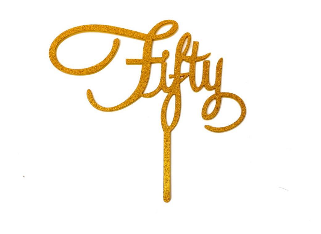 Gold Glitter Acrylic Cake Topper - Fifty