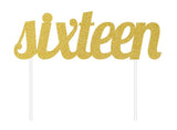 Gold Glitter Cake Topper - Sixteen