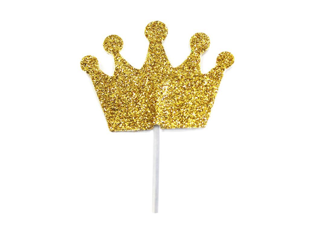 Gold Glitter Crown Cupcake Toppers 12pk