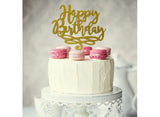 Happy Birthday Cake Topper - Gold Glitter