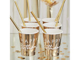 Gold Happy Birthday Cups 8pk