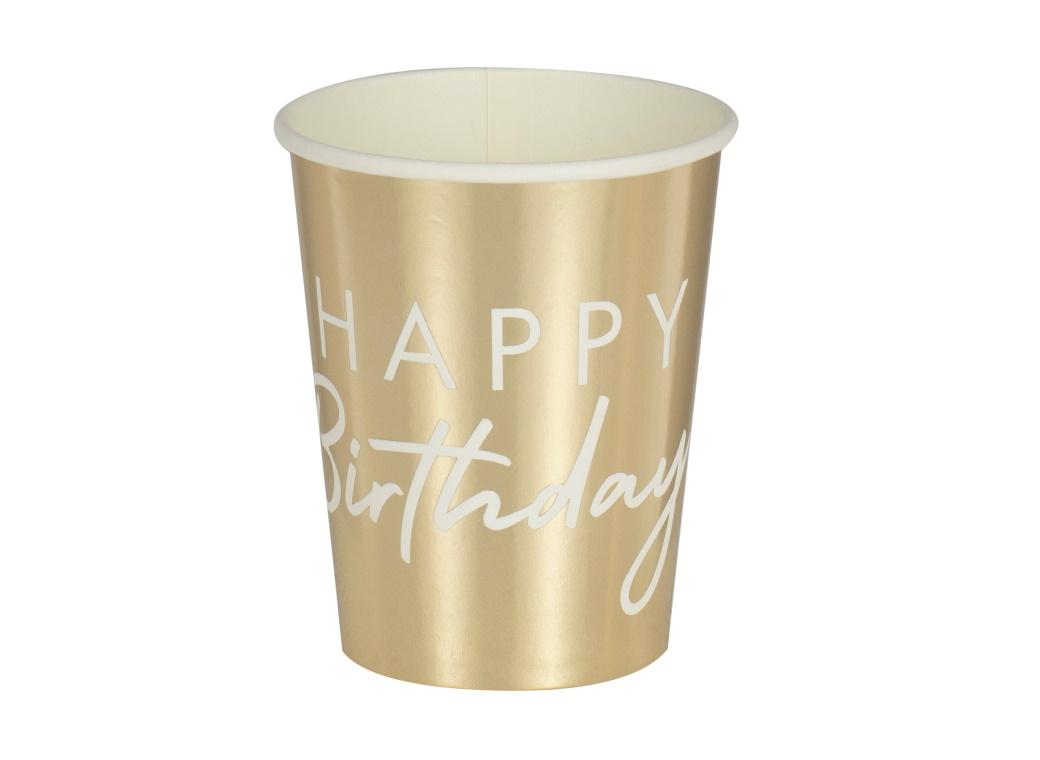 Gold Happy Birthday Cups 8pk