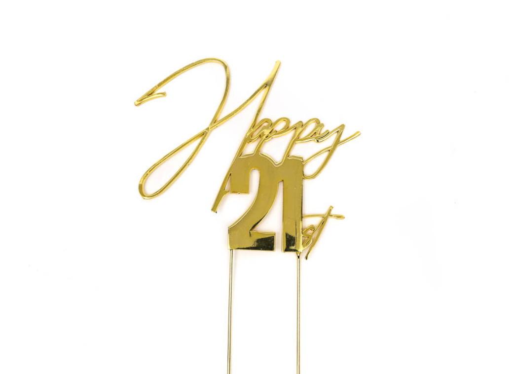 Gold Metal Cake Topper - Happy 21st