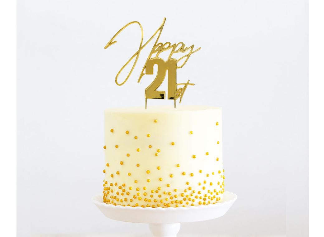 Gold Metal Cake Topper - Happy 21st