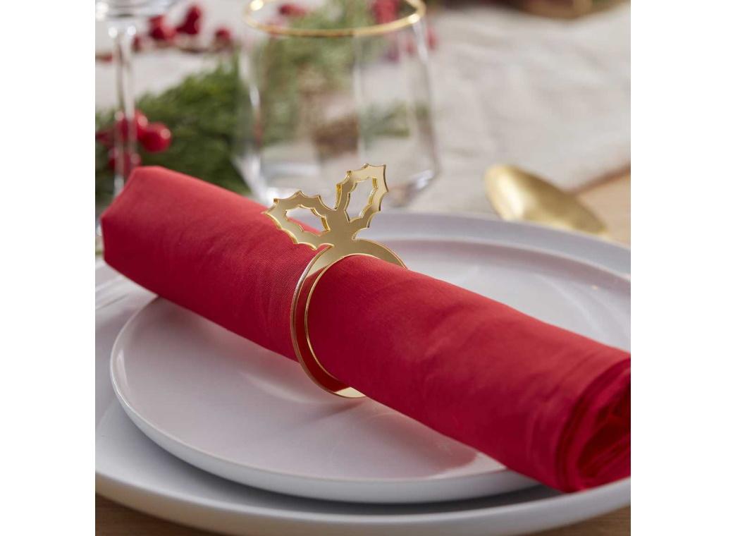 Gold Mirror Holly Napkin Rings 6pk