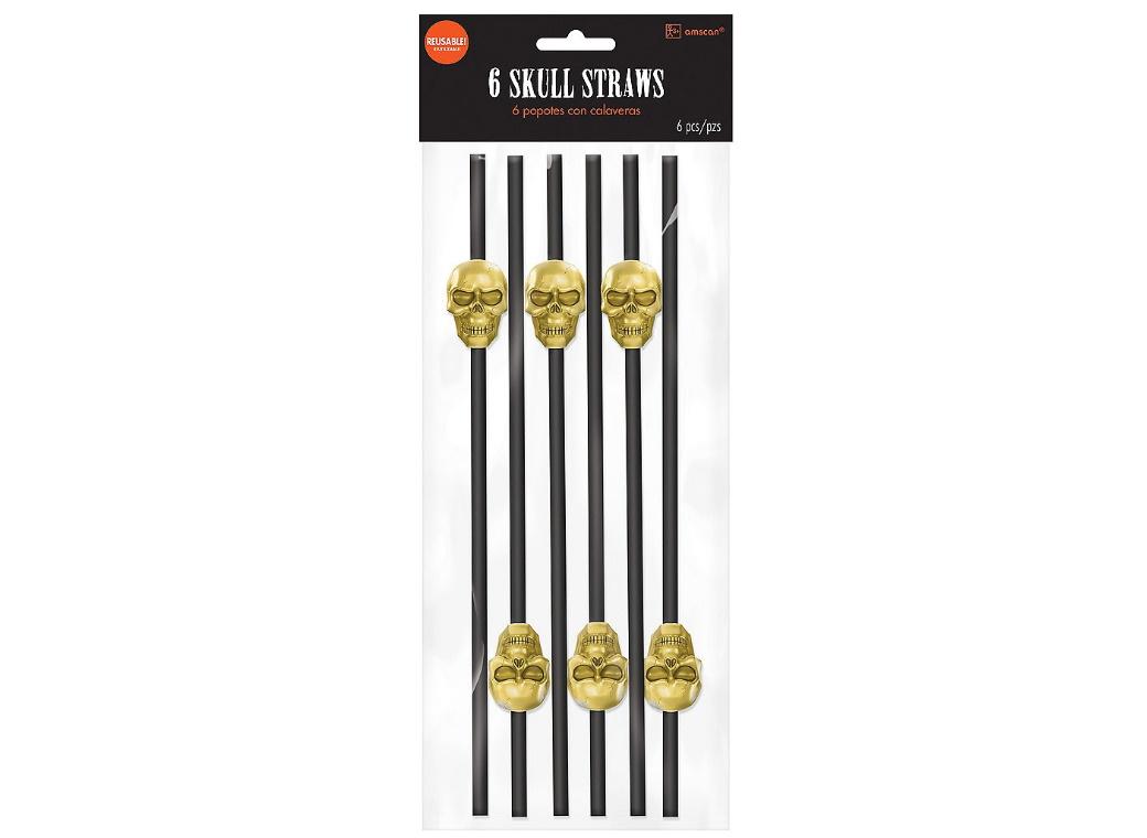 Gold Skull Reusable Straws 6pk