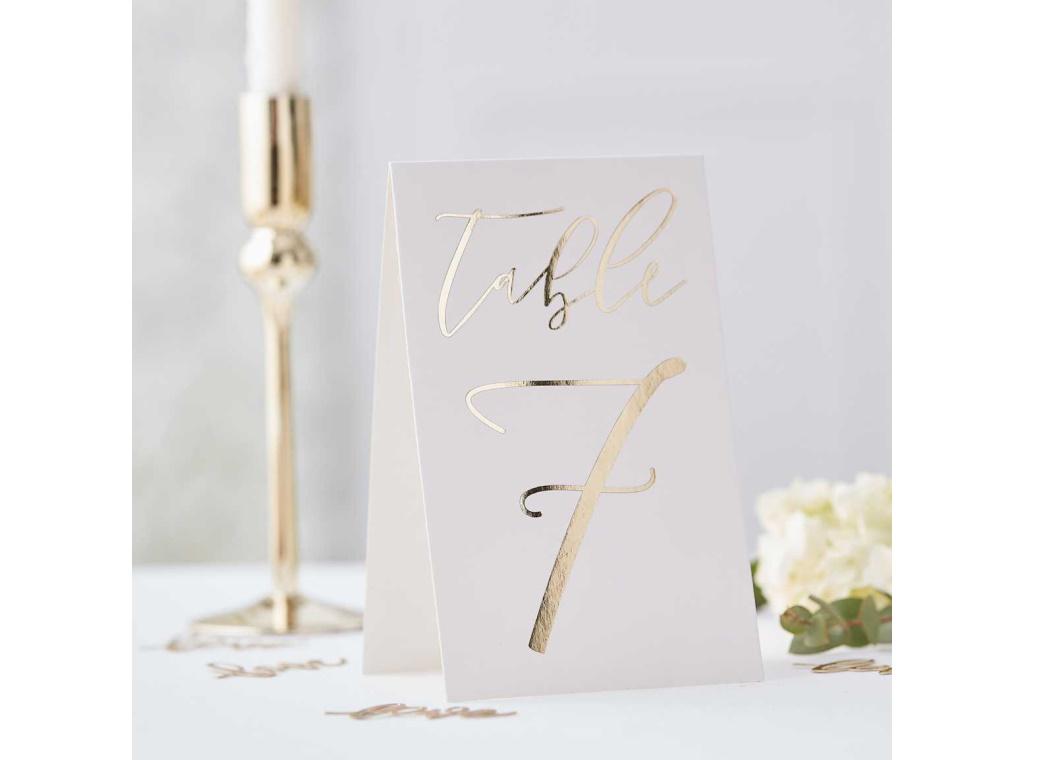 Gold Wedding Table Numbers 1-12