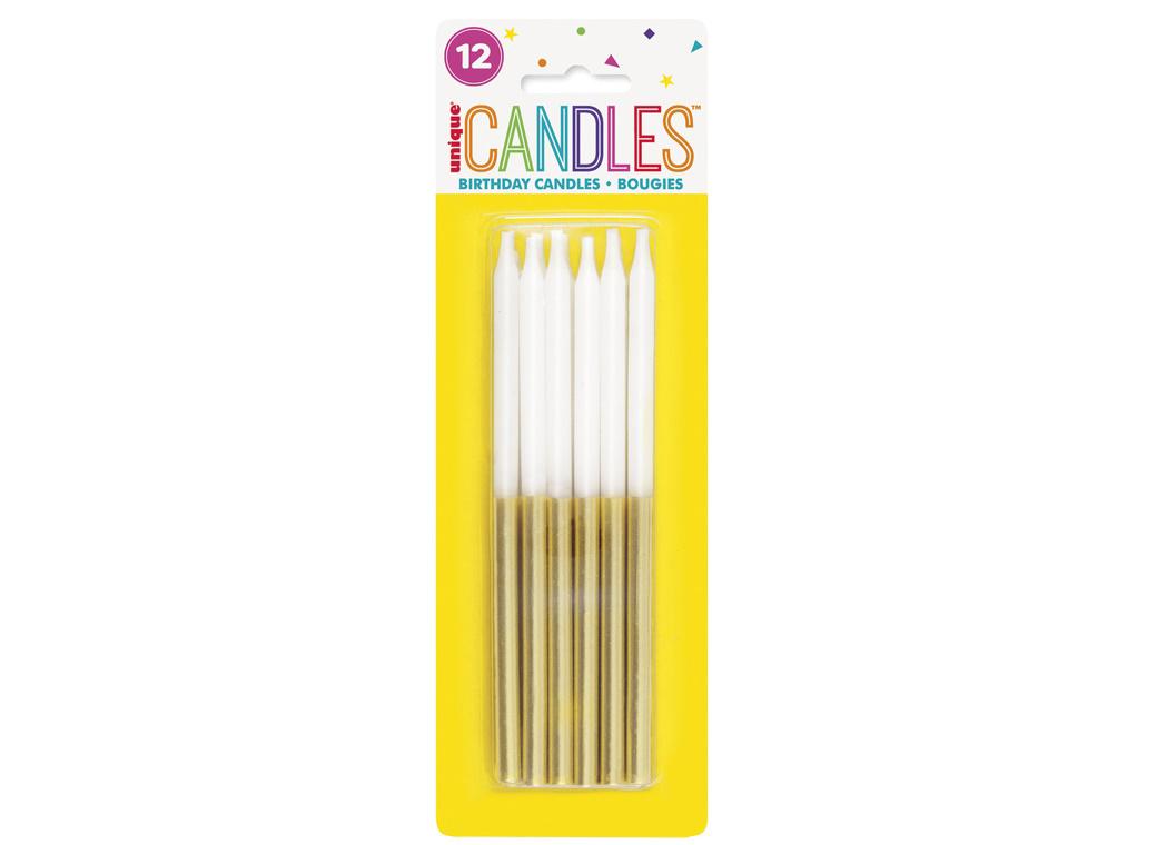 Gold & White Half Dipped Candles 12pk