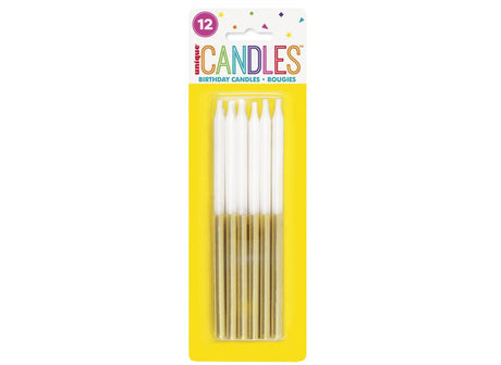 Gold & White Half Dipped Candles 12pk