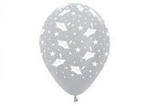 Graduation Caps & Stars Silver Balloons 12pk