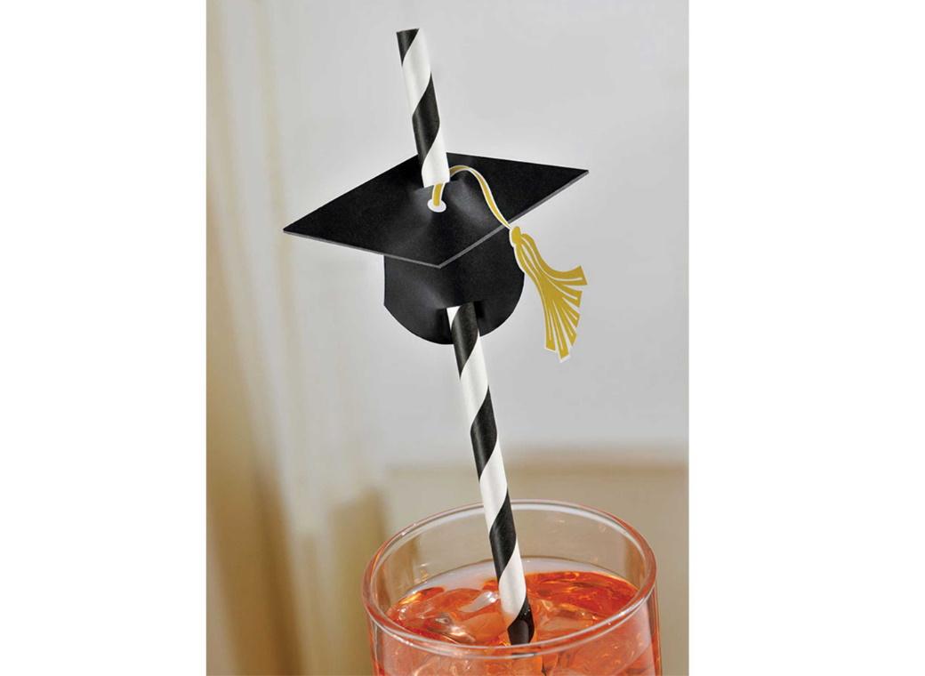 Paper Straws with Grad Caps 12pk