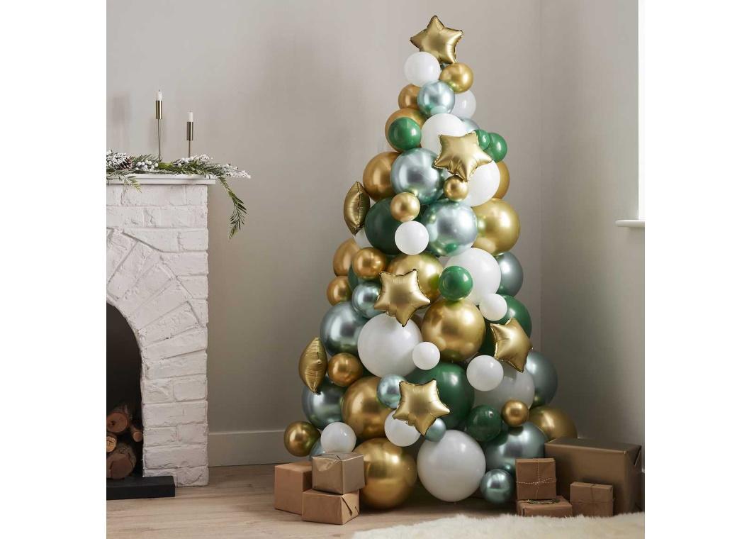 Green, Gold & White Balloon Christmas Tree