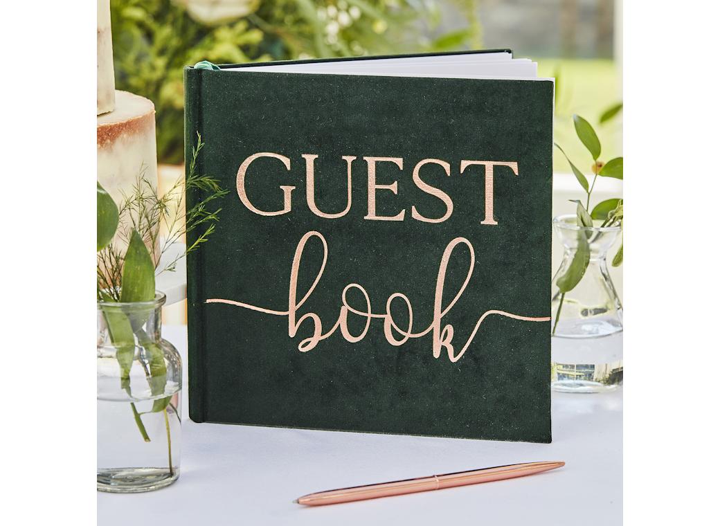 Green Velvet Foiled Wedding Guest Book