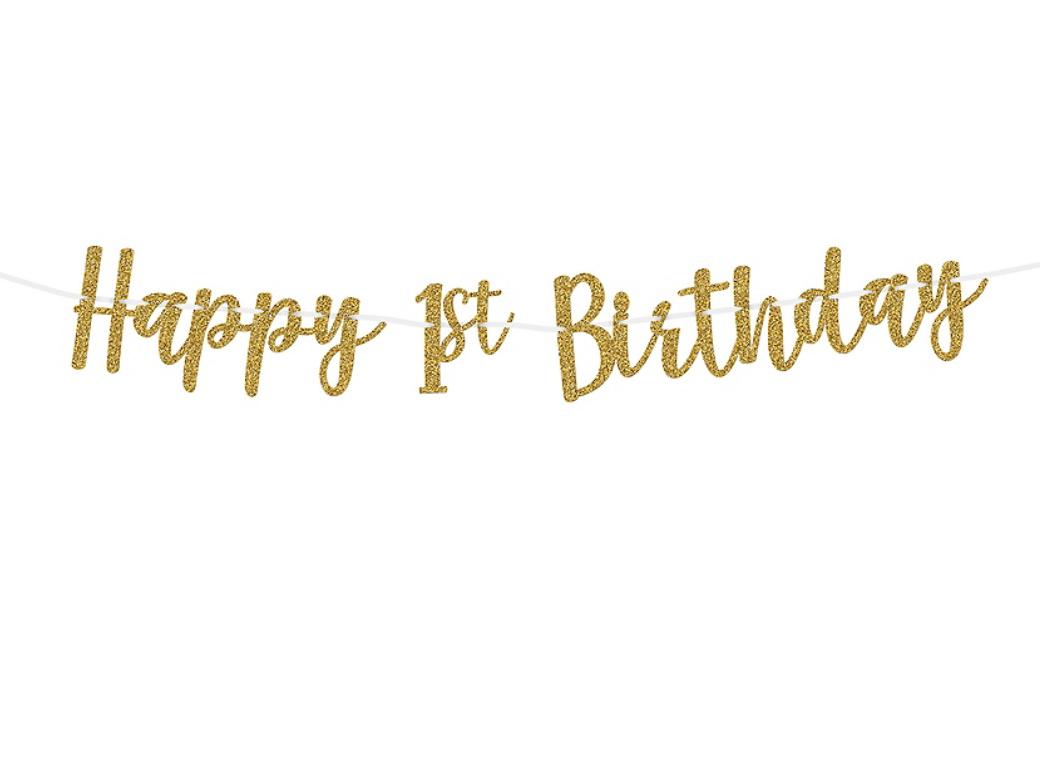 Happy 1st Birthday Gold Glitter Banner