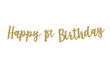 Happy 1st Birthday Gold Glitter Banner