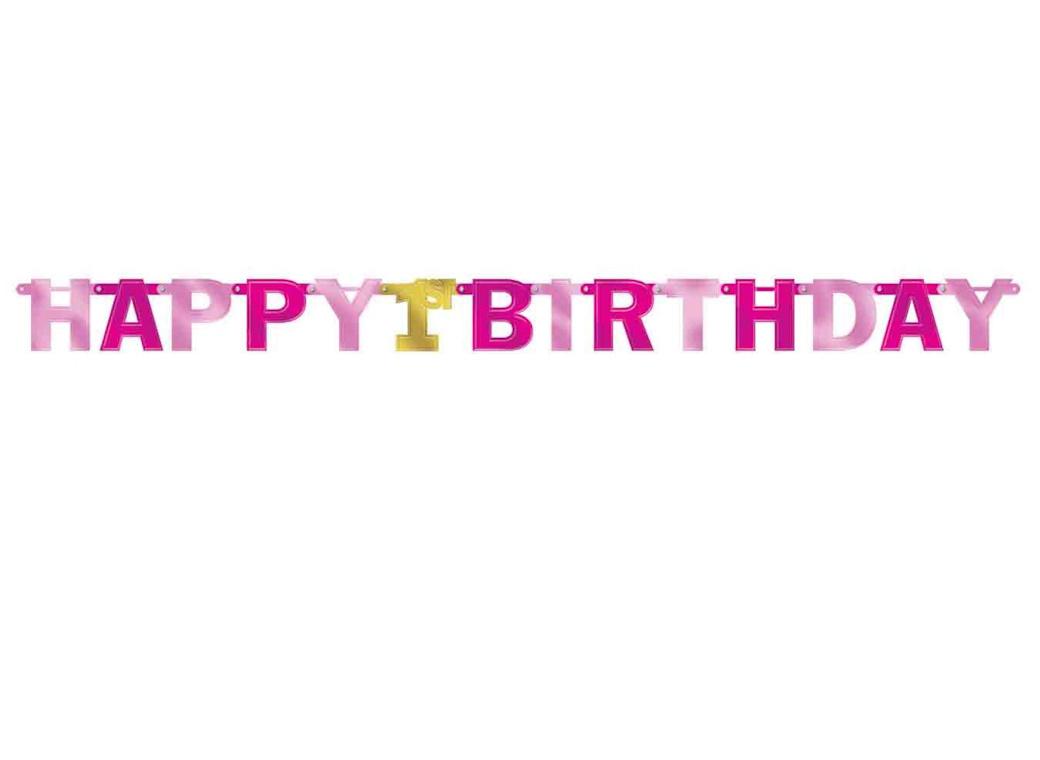 Happy 1st Birthday Letter Banner - Pink