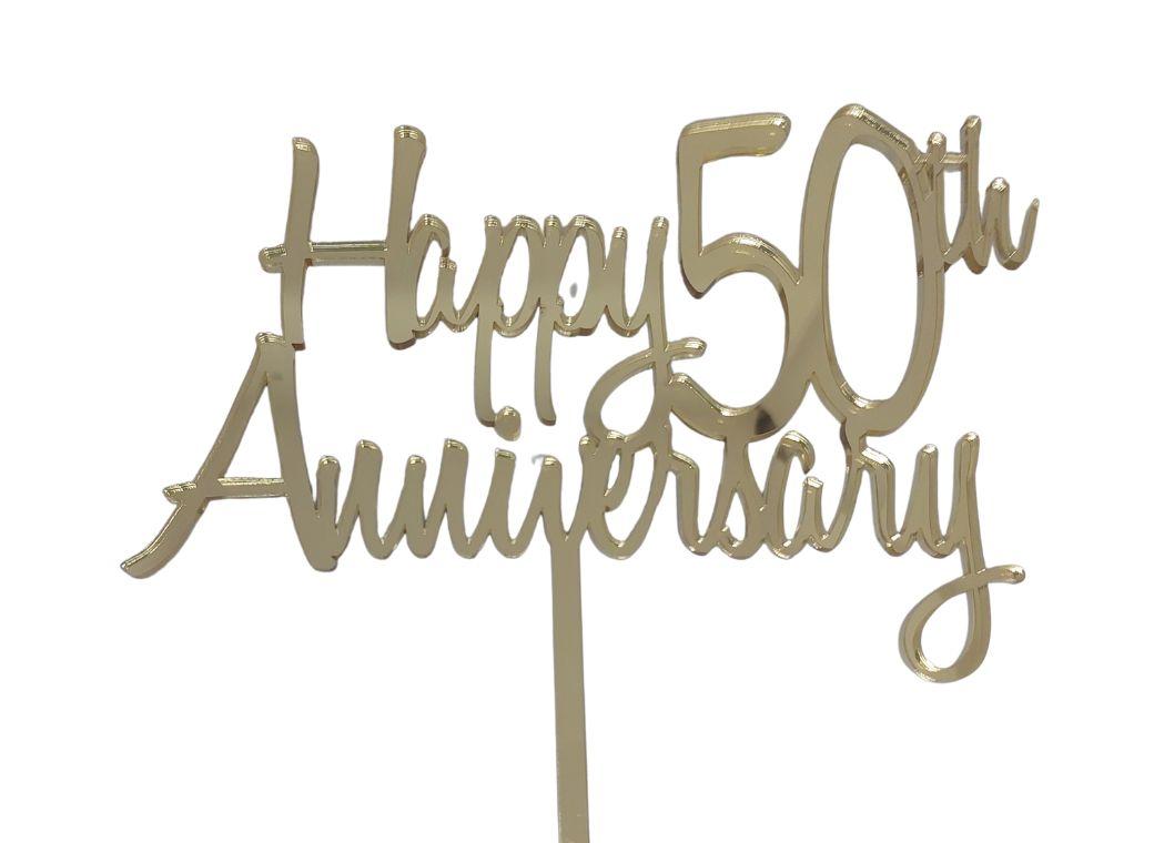 Happy 50th Anniversary Cake Topper - Gold