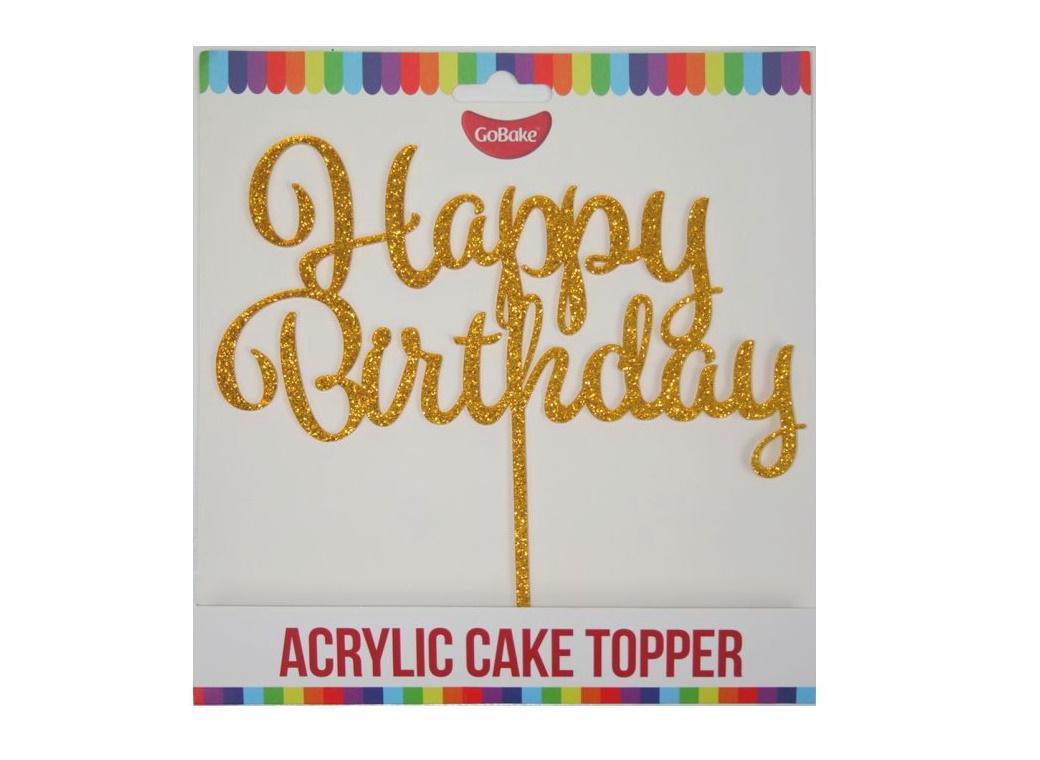 GoBake Happy Birthday Cake Topper - Gold Glitter