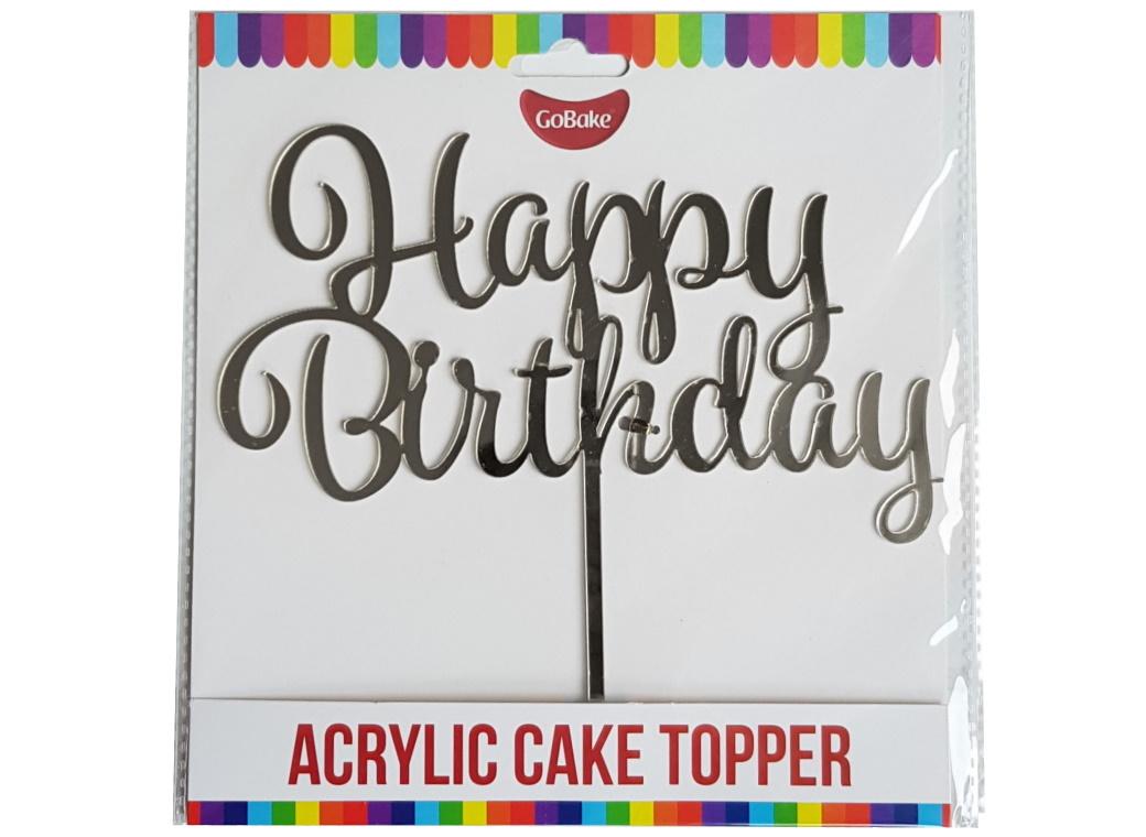 GoBake Happy Birthday Cake Topper - Silver