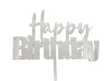 Silver Happy Birthday Cake Topper