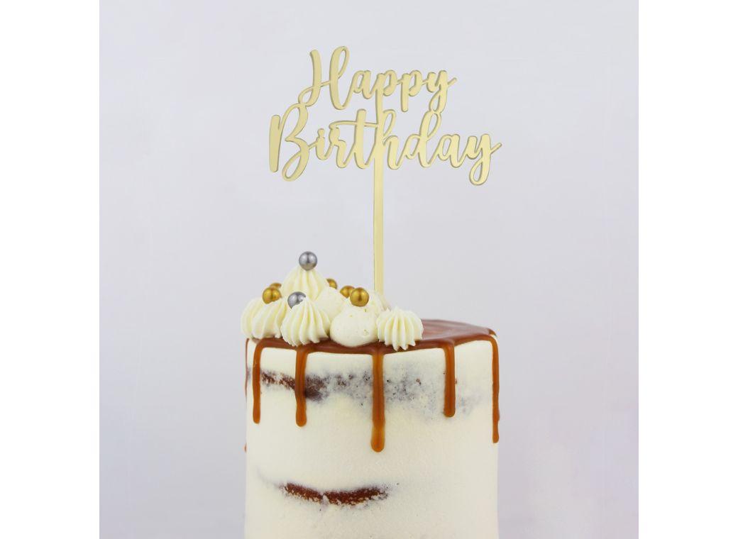 GoBake Happy Birthday Cake Topper - Classic Gold