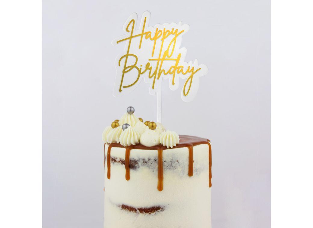 GoBake Happy Birthday Cake Topper - Elegant Gold