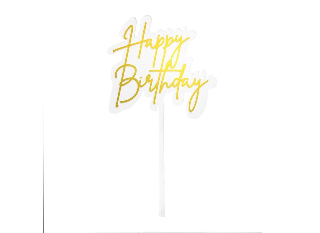 GoBake Happy Birthday Cake Topper - Elegant Gold