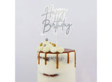 GoBake Happy Birthday Cake Topper - Elegant Silver