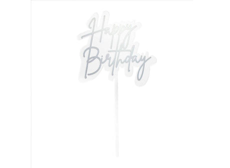 GoBake Happy Birthday Cake Topper - Elegant Silver