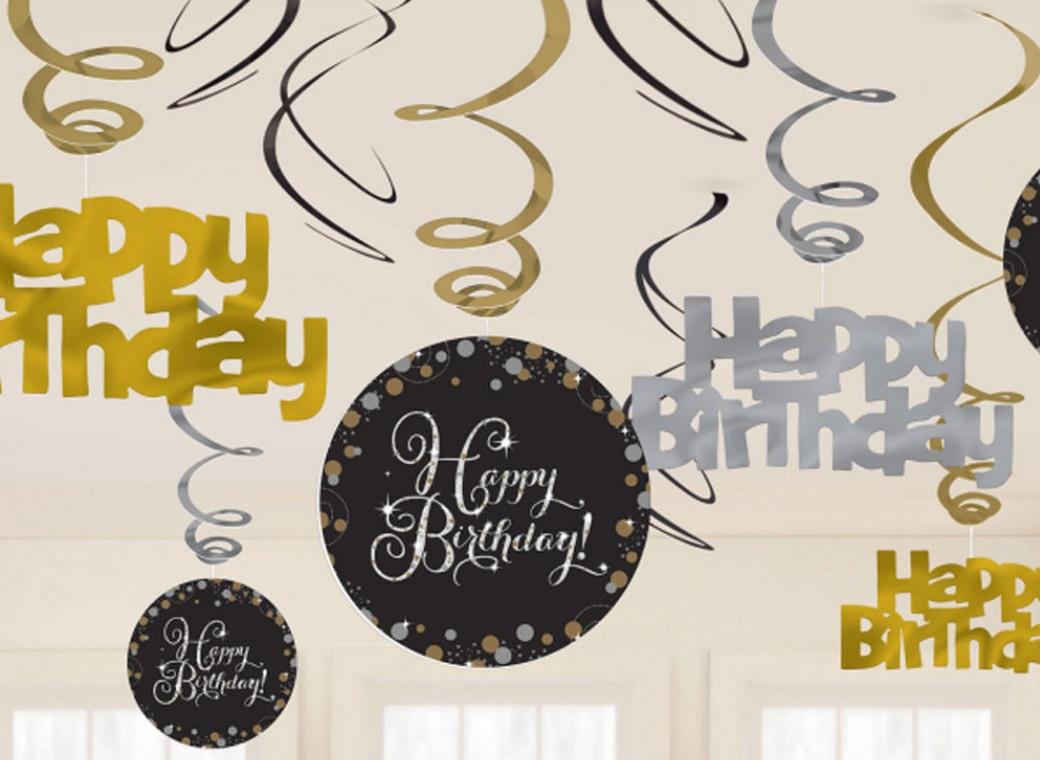 Sparkling Happy Birthday Hanging Swirls