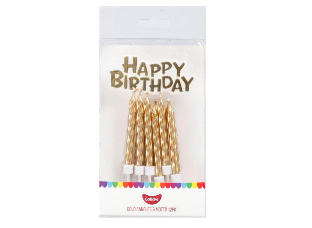 Happy Birthday Motto & Candle Set Gold