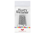 Happy Birthday Motto & Candle Set Silver