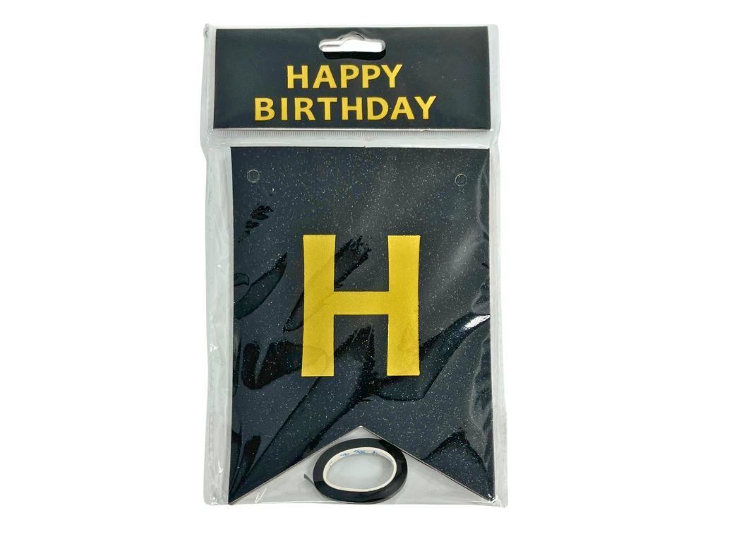 Glitter Happy Birthday Pennant Banner - Black