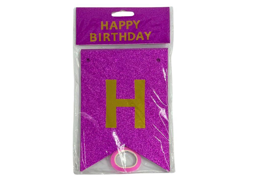 Glitter Happy Birthday Pennant Banner - Pink