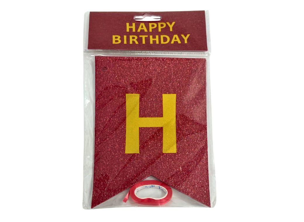 Glitter Happy Birthday Pennant Banner - Red