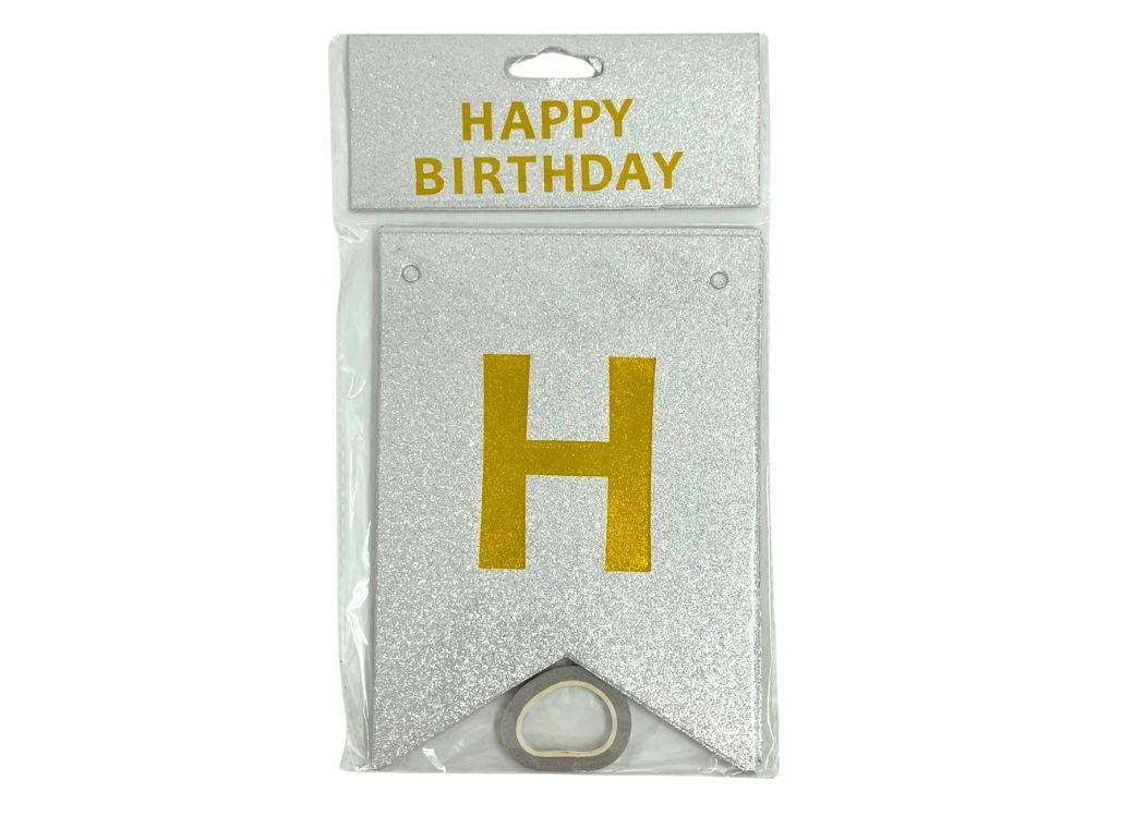 Glitter Happy Birthday Pennant Banner - Silver