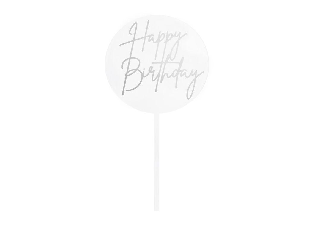 GoBake Happy Birthday Cake Topper - Round Silver