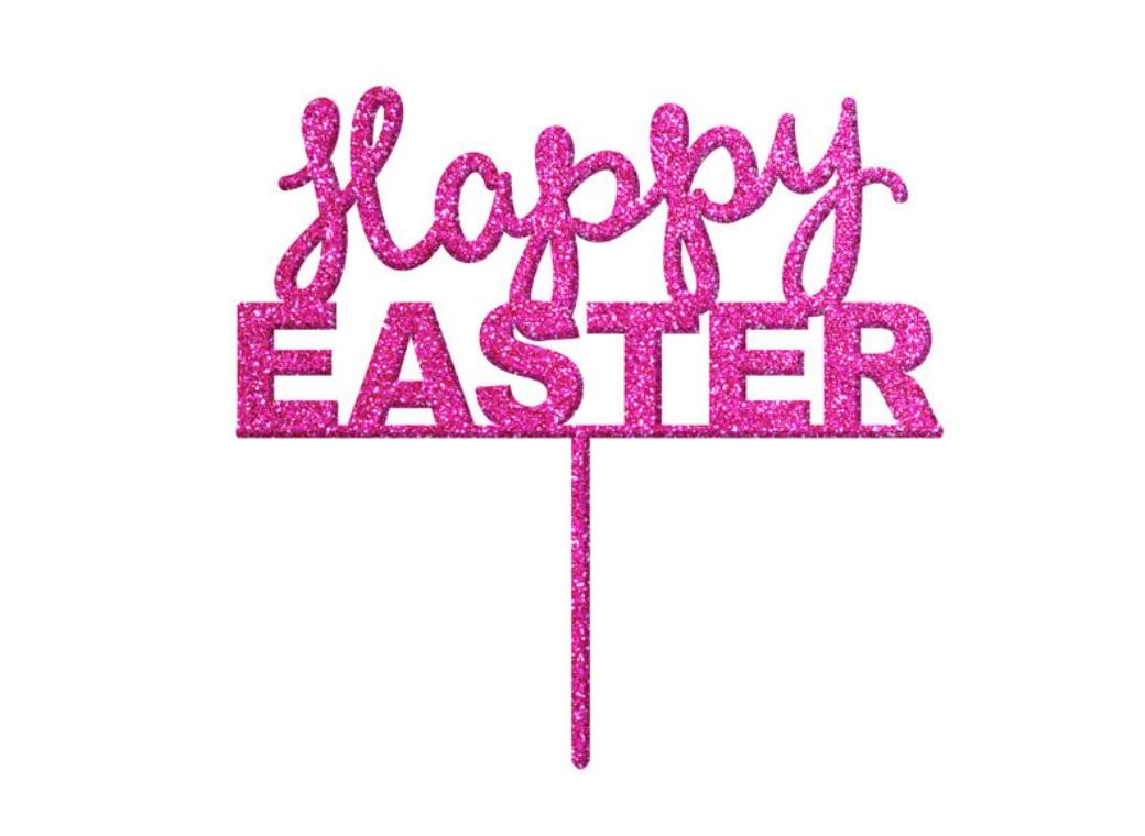 Easter Cake Topper - Pink Glitter