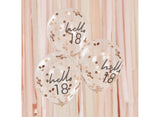 Hello 18 Rose Gold Confetti Balloons 5pk