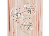 Hello 21 Rose Gold Confetti Balloons 5pk