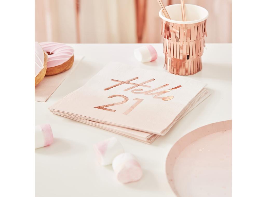 Hello 21 Rose Gold Napkins 16pk