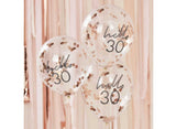 Hello 30 Rose Gold Confetti Balloons 5pk